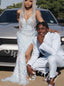 Sexy V-neck Sleeveless Side slit Sheath Long Prom Dress,SW1978