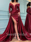 Sexy V-neck Off-shoulder Side slit Mermaid Prom Dresses , SW1382