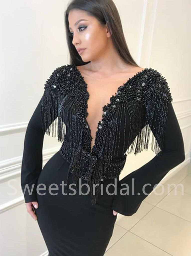 Elegant V-neck Long sleeves Mermaid Prom Dresses, SW1506
