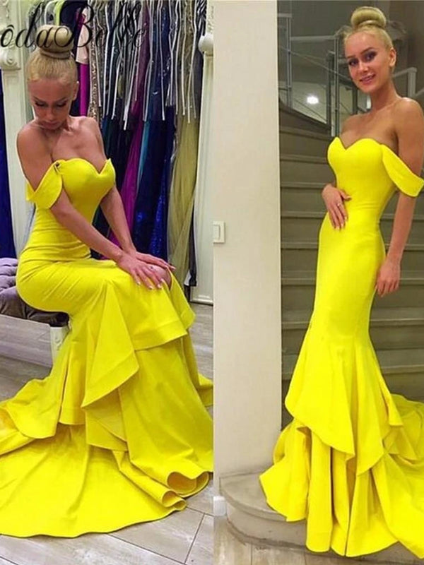 Trendy Yellow Sweetheart Plus Size Sexy Slit Mermaid Prom Gown JTE869