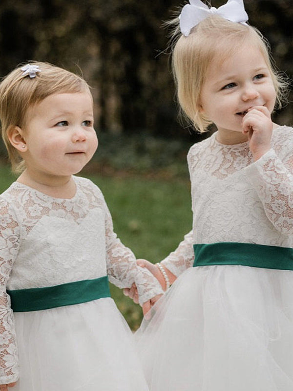 Lovely Round Neck Sleeveless A Line Tulle Lace Flower Girl Dresses,GTE2132