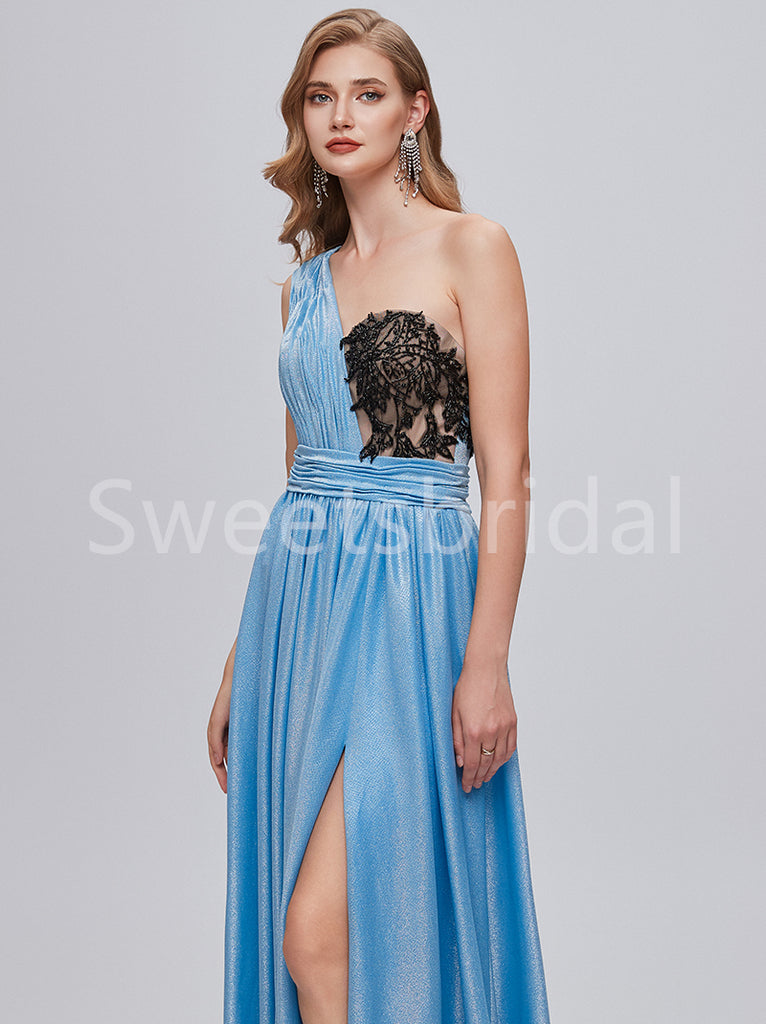 Sexy One shoulder Side slit A-line Prom Dresses, SW1492