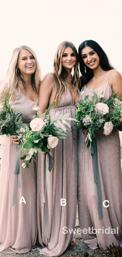 Mismatched V-neck A-line Floor-length Long Bridesmaid Dresses, SW1214