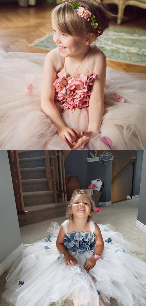 Lovely Spaghetti Strap Sleeveless A Line Tulle Lace Flower Girl Dresses,GTE2133