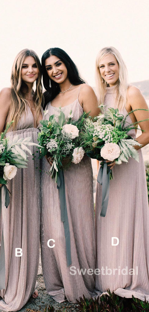 Mismatched V-neck A-line Floor-length Long Bridesmaid Dresses, SW1214