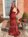 Elegant V-neck Long sleeves Side slit Mermaid Prom Dresses , SW1313