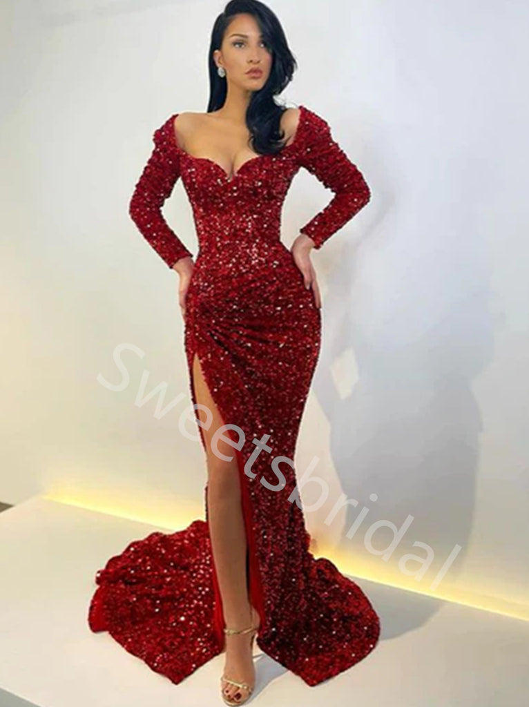 Sexy Sweethwart Long sleeves Side slit Mermaid Prom Dresses,SW1709