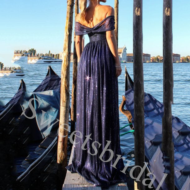 Sexy Sweetheart Off shoulder Side slit Sheath Long Prom Dress,SW1950