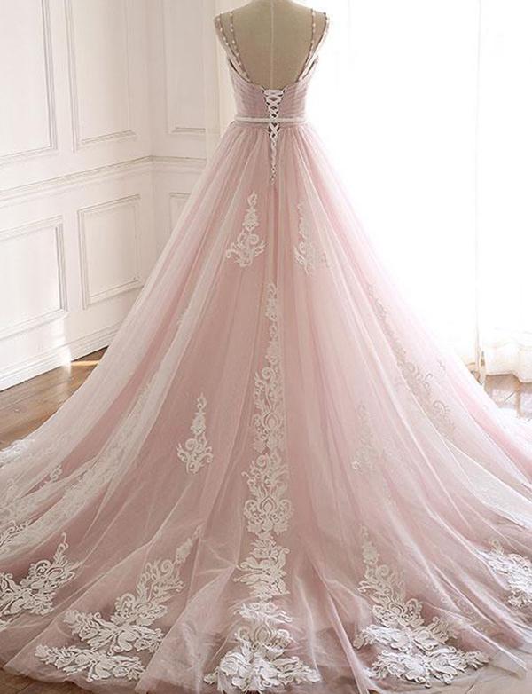 Elegant A Line Spaghetti Straps Sleeveless Long Wedding Dresses ,MD351