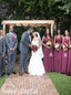Mismatched One-shoulder V-neck Elegant Simple Long Bridesmaid Dressess,SWE1354