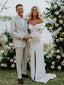 Pretty Off-shoulder Tulle Slit Mermaid Long Wedding Dresses Evening Dresses, WD1125