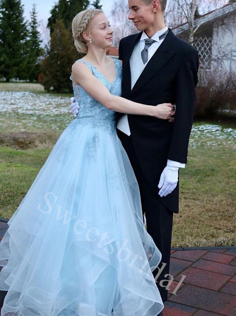 Elegant V-neck Sleeveless A-line Prom Dresses,SW1853
