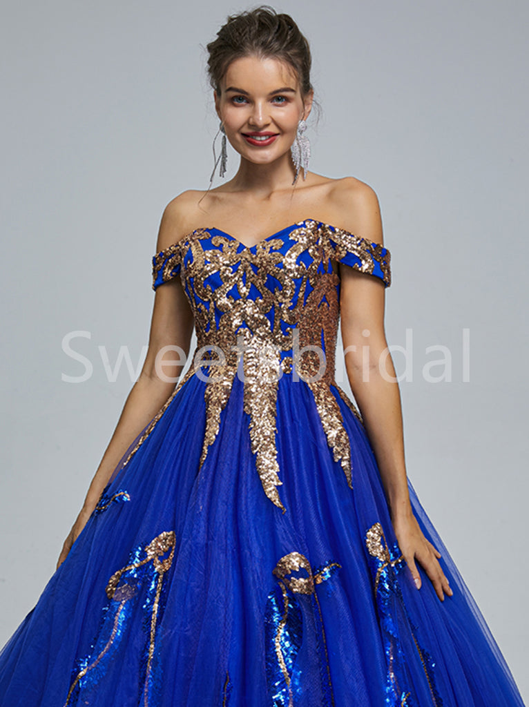 Elegant Off shoulder Sleeveless A-line Prom Dresses, SW1493