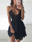 Unique Spaghetti Strap Deep V Neck Black Lace Short Homecoming Dress, BTW208
