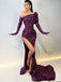 Sexy One-shoulder Side Slit Long Sleeve Sequin Long Prom Dresses.SW1183