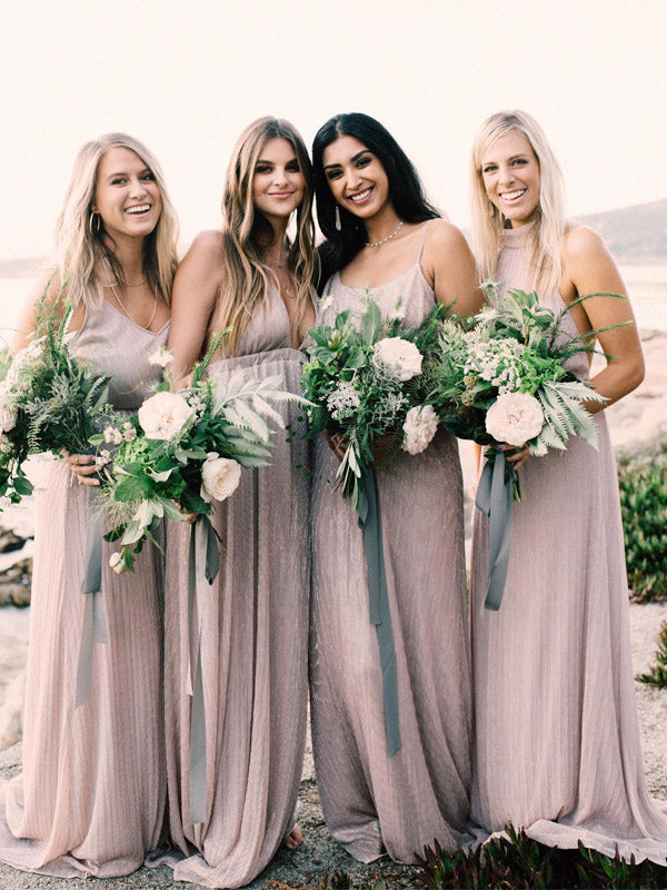 Mismatched V-neck A-line Floor-length Long Bridesmaid Dresses, SW1214