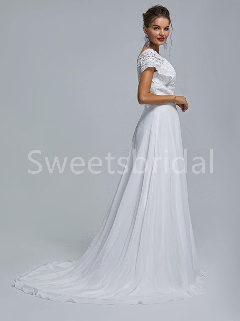 Elegant Cap sleeves V-neck A-line Lace applique Wedding Dresses,DB0267