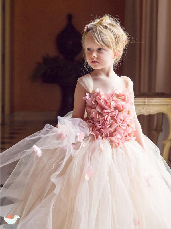 Lovely Spaghetti Strap Sleeveless A Line Tulle Lace Flower Girl Dresses,GTE2133