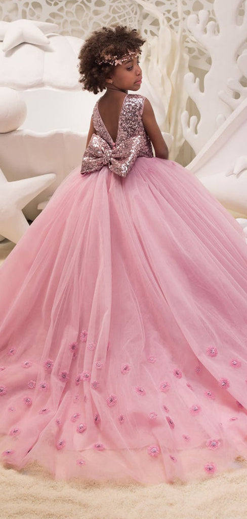 Lovely Round Neck Sleeveless A Line Tulle Sequin Flower Girl Dresses,GTE2134