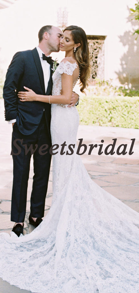 Pretty Straight Mermaid Vintage Open Back Long Wedding Dresses Evening Dresses, WD1134