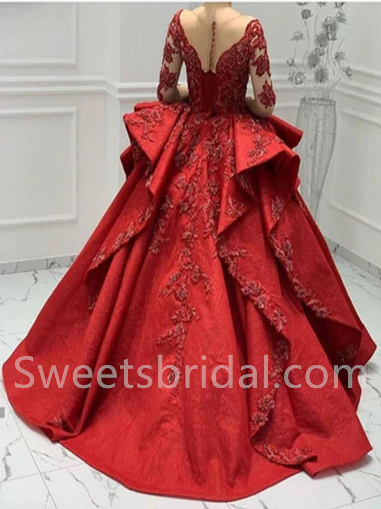Elegant V-neck Long sleeves Ball gown Prom Dresses, SW1508