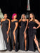 Mismatched Off-shoulder Side slit Elegant Simple Long Bridesmaid Dressess,SWE1357