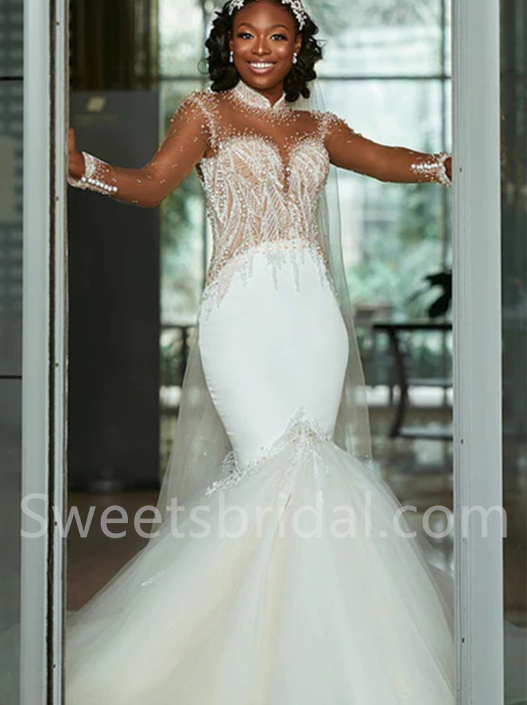 Elegant Long sleeves Mermaid Lace applique Wedding Dresses,DB0271