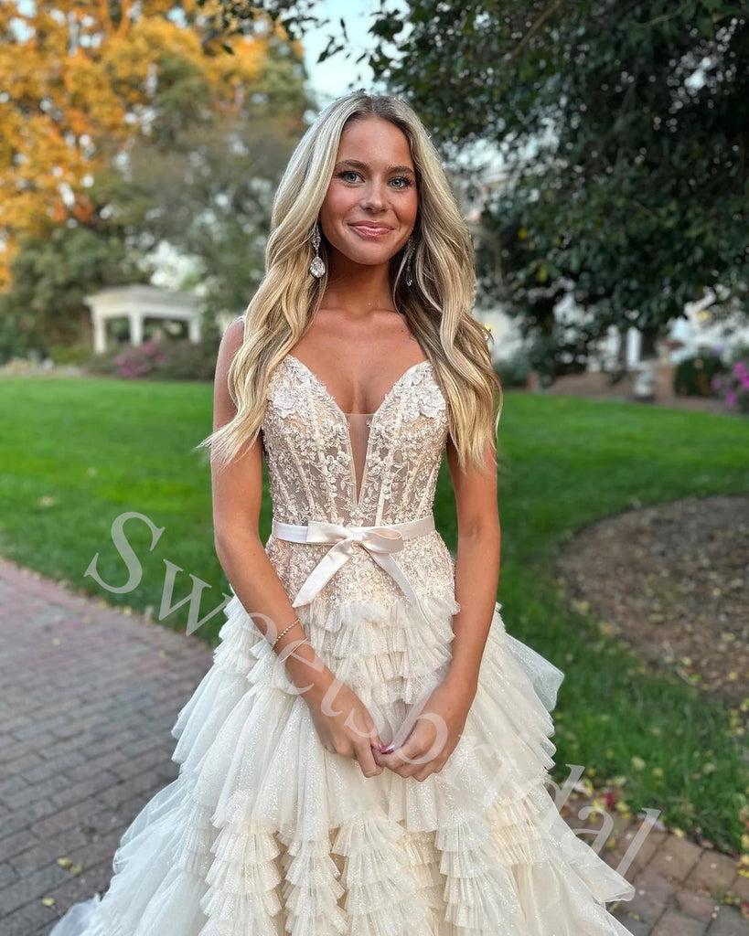 Elegant V-neck Sleeveless A-line Long Prom Dress,SW1942