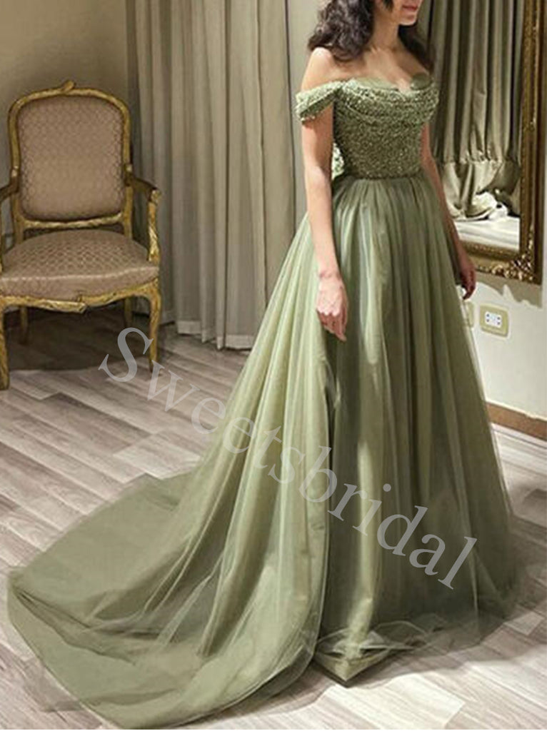 Elegant Sweetheart Off shoulder A-line Prom Dresses,SW1779