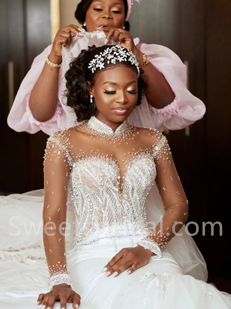 Elegant Long sleeves Mermaid Lace applique Wedding Dresses,DB0271