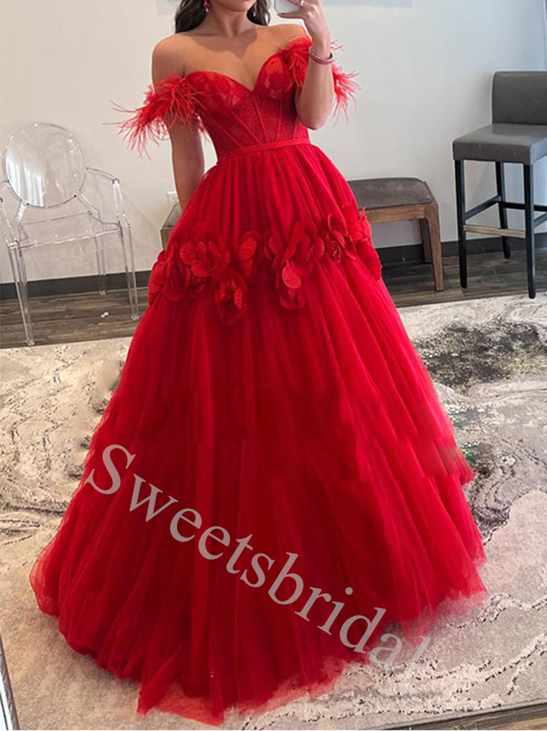 Red Elegant Sweetheart Off shoulder A-line Prom Dresses,SW1899