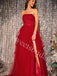 Red Elegant Strapless Sleeveless Side slit A-line Prom Dresses,SWW1746