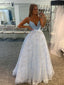 Simple V-neck A-line Tulle Cheap Long Prom Dresses.SW1205