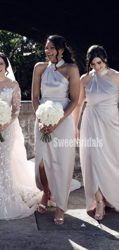 Elegant Halter Side Slit Mermaid Long Bridesmaid Dresses Online, SW1226
