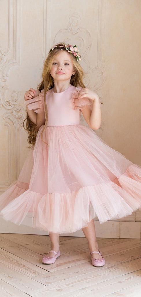 Lovely Round Neck Sleeveless A Line Tulle Flower Girl Dresses,GTE2135