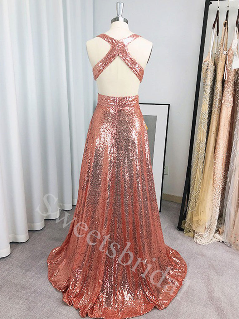 Sexy V-neck Sleeveless A-line Prom Dresses,SW1835
