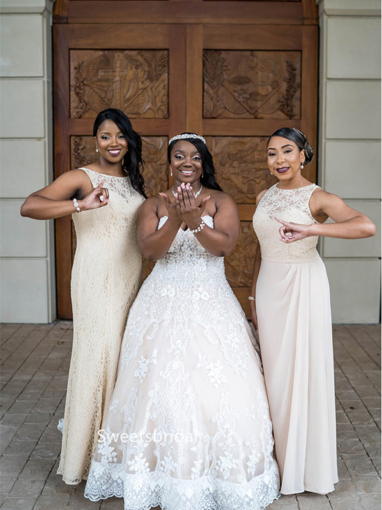 Lace sleeveless Mermaid Elegant Simple Long Bridesmaid Dressess,SWE1362