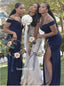Off-shoulder Side slit Mermaid Elegant Simple Long Bridesmaid Dressess,SWE1363