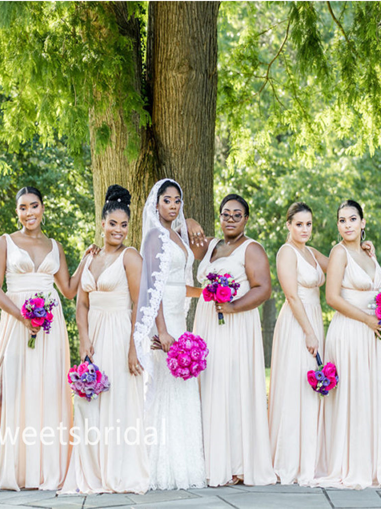 V-neck A-line Elegant Simple Long Bridesmaid Dressess,SWE1359