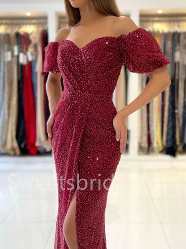 Elegant Sweetheart Off shoulder Side slit Mermaid Prom Dresses, SW1504