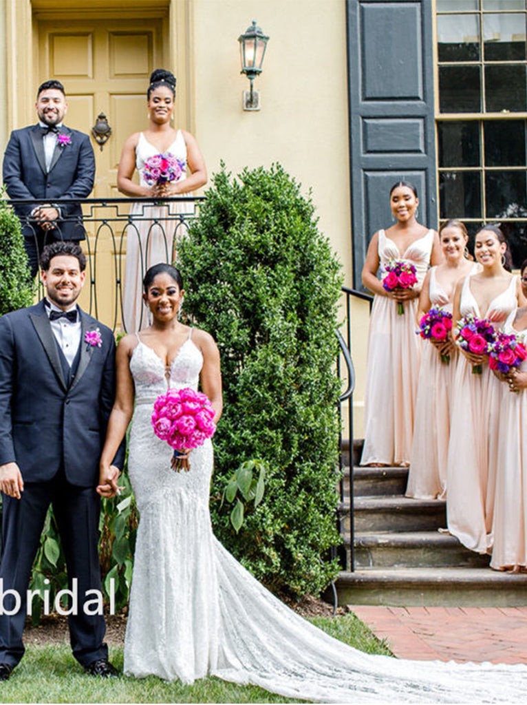 V-neck A-line Elegant Simple Long Bridesmaid Dressess,SWE1359