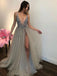 Sexy V-neck Simple Tulle A-line Long Evening Prom Dresses, PD0038