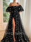 Elegant Off shouldr Side slit A-line Star Prom Dresses,SW1555