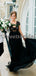 Pretty V-neck Vintage Lace Tulle Black Open Back Long Wedding Dresses Evening Dresses, WD1136
