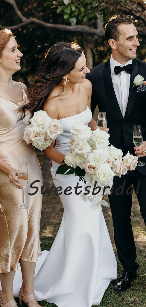 Pretty Straight Mermaid With Train Long Wedding Dresses Evening Dresses, WD1128