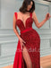 Sexy V-neck Sleeveless Side slit Mermaid Prom Dresses, SW1507