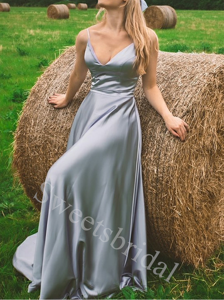 Elegant V-neck Sleeveless A-line Evening Gowns Prom Dresses,SW1912
