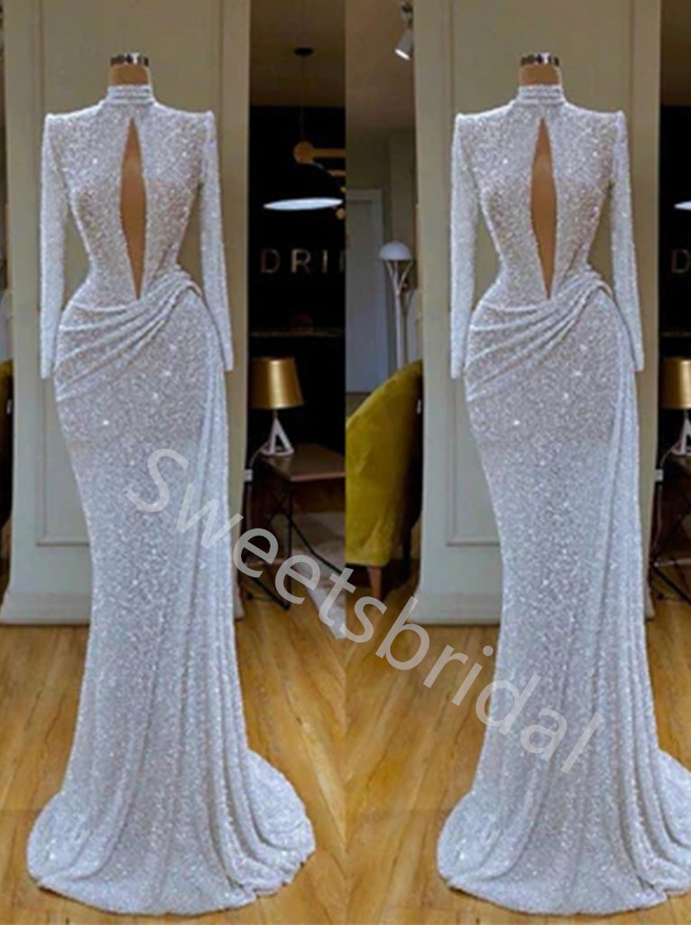 Sexy Long sleeves Pleats Mermaid Simple Prom Dresses,SW1713