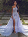Elegant One-shoulder Side slit A-line Sleeveless Prom Dresses , SW1339