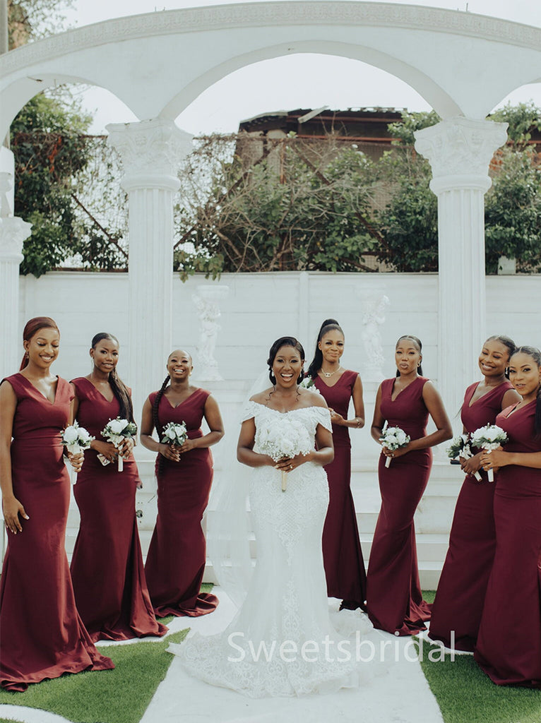 Sexy V-neck Mermaid Elegant Simple Long Bridesmaid Dresses,SWE1281